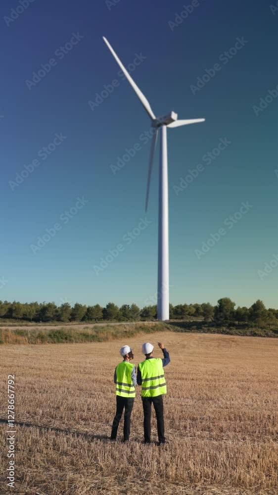 custom made wallpaper toronto digitalEngineers observing rotating wind turbine in rural landscape