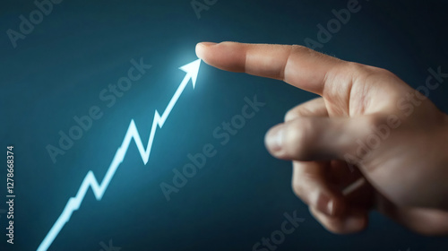 Hand pointing upward, indicating growth, financial progress, rising investment trend