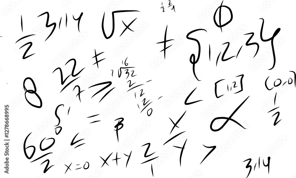 set of mathematical symbols in doodle style. world of mathematics. hand drawing mathematical expressions. set of mathematical symbols in doodle style. world of mathematics. hand drawing mathematical expressions.