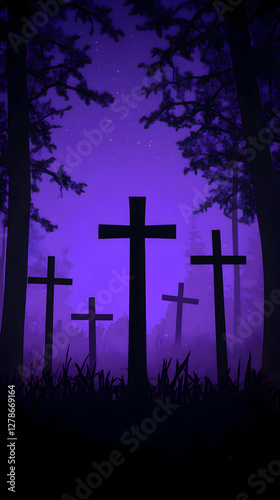 Purple Night Cemetery Illus...