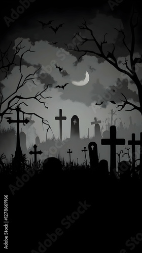 Spooky Graveyard Illustration
