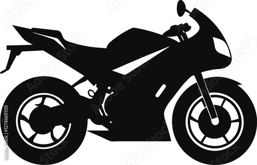 Black Motorcycle Silhouette Minimalist Vector Illustration | Simple Bike Icon for Racing, Cruising, Biker Lifestyle, and Two-Wheeler Transport Design Elements