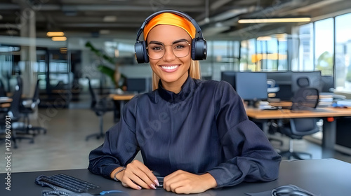 Smiling Woman in Office Hea...