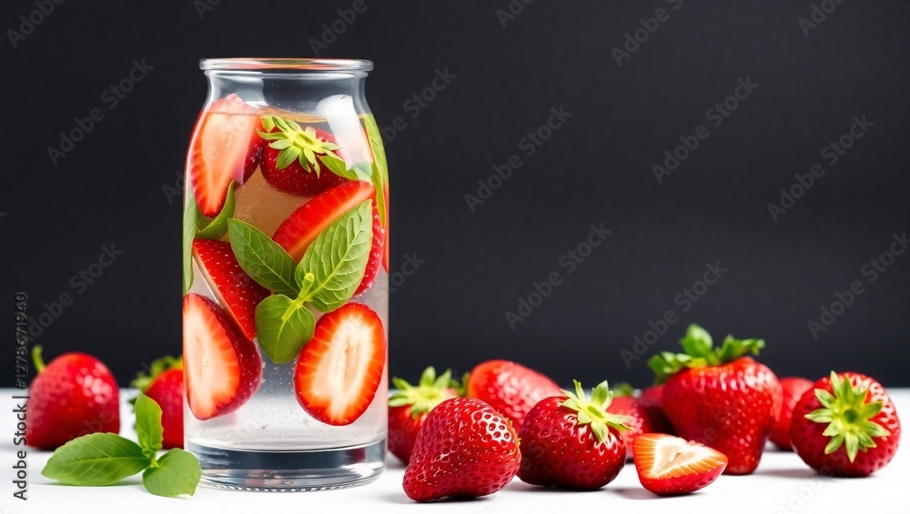 Refreshing Strawberry and Mint Infused Water in a Glass Jar. Summer Refreshment Refreshing Strawberry and Mint Infused Water in a Glass Jar. Summer Refreshment
