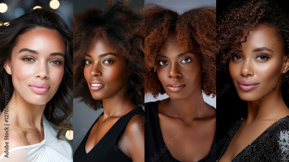 Obraz premium Diverse portraits of joyful women a collage celebrating happiness and beauty in diversity