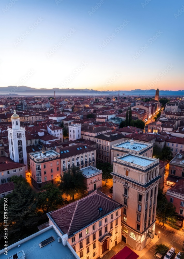 Naklejka premium Brescia due italy view by drone skyscraper city building skyscraper downtown business architecture cityscape