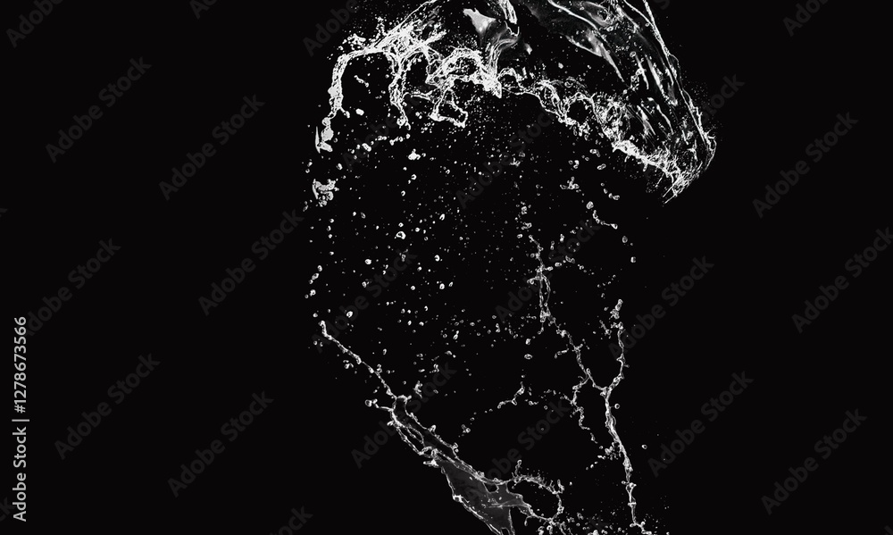 Fototapeta premium Real clean water splash on black background.