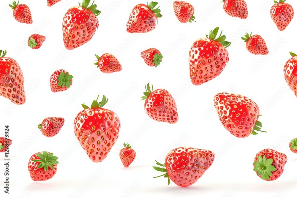 Many Strawberries Falling Against A White Background Many Strawberries Falling Against A White Background
