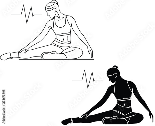 Fitness Woman Icon with Transparent Background – Woman flexing with a heartbeat line, representing active lifestyle, strength training, and cardio fitness with transparent background.