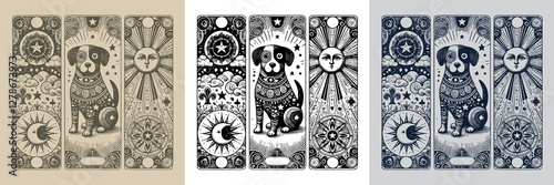 cosmic dog vector playing card tattoo design