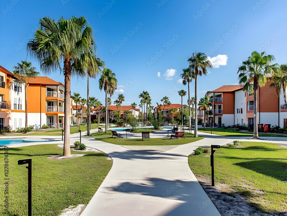Obraz premium Tropical Apartment Complex Illustration