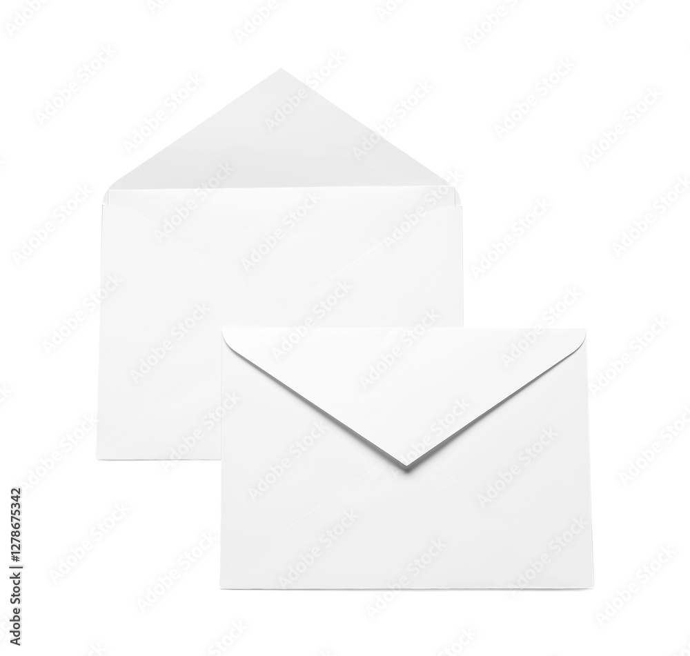 Envelopes isolated on white, top view. Mockup for design Envelopes isolated on white, top view. Mockup for design