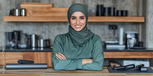 Smiling Woman in Hijab, Ill...