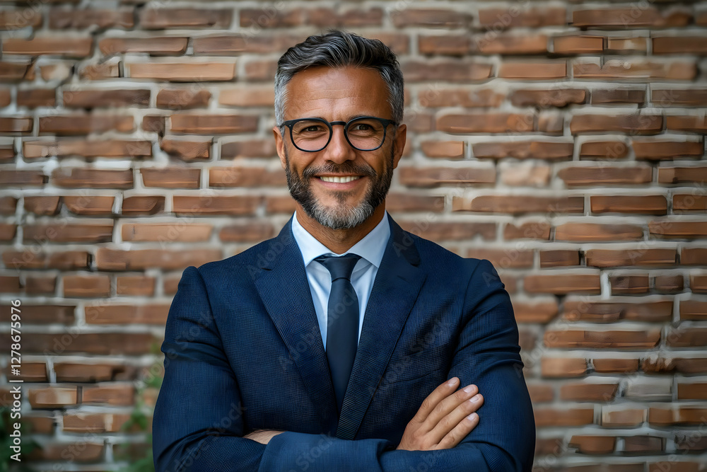 Confident Businessman Portrait, Brick Wall Background Confident Businessman Portrait, Brick Wall Background