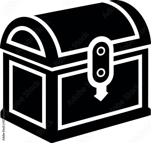 Minimalist Black Treasure Chest Silhouette Vector Illustration | Simple Icon for Piracy, Loot, Adventure, and Hidden Wealth Design Elements