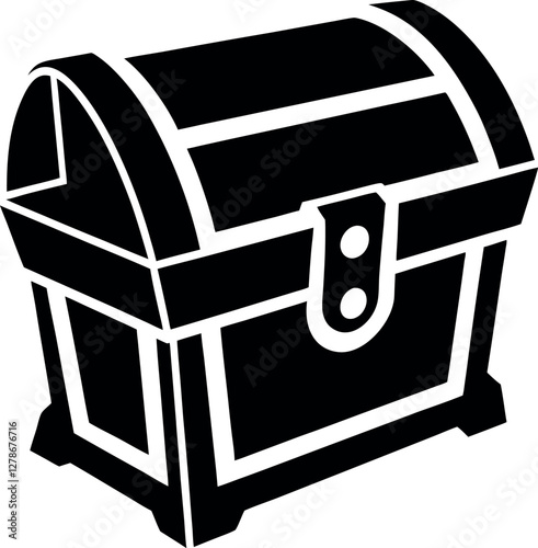 Minimalist Black Treasure Chest Silhouette Vector Illustration | Simple Icon for Piracy, Loot, Adventure, and Hidden Wealth Design Elements