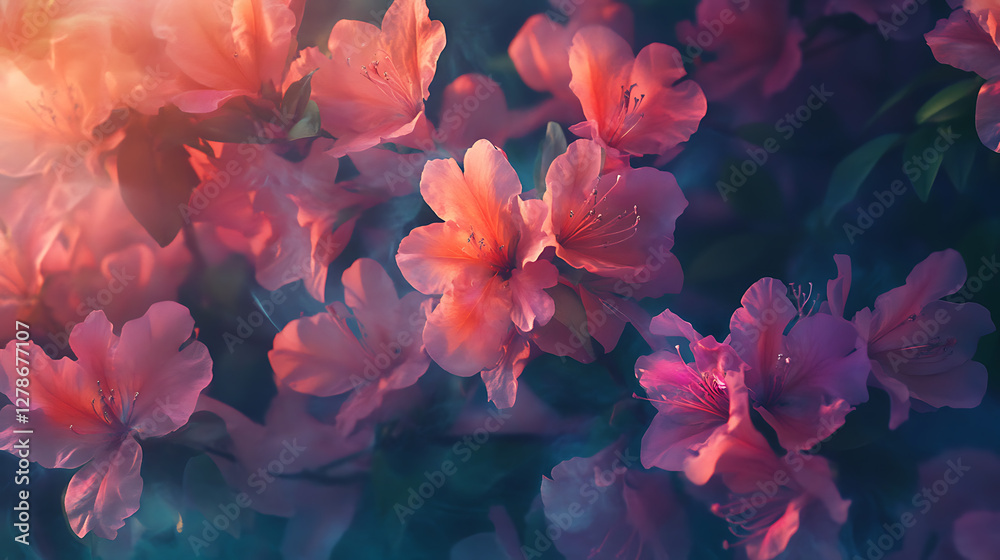 Obraz premium Blooming azalea bushes, vibrant colors. 