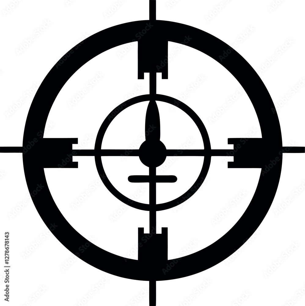 Black Sniper Scope Silhouette Minimalist Vector Illustration | Simple Scope Icon for Precision, Targeting, Shooting, and Military Operations Design Elements Black Sniper Scope Silhouette Minimalist Vector Illustration | Simple Scope Icon for Precision, Targeting, Shooting, and Military Operations Design Elements