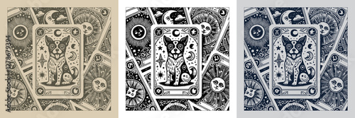 ancient dog vector playing card tattoo design