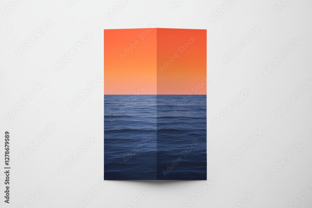 Brochure design reflects peace with meeting of ocean and sky at sunset
