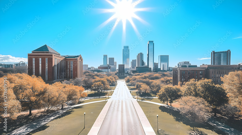 Fototapeta premium Cityscape Illustration Sunlit Road