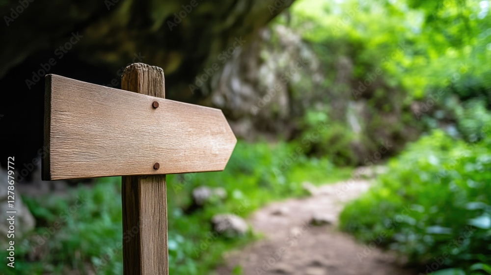 Hidden path through rustic sign and forest Hidden path through rustic sign and forest