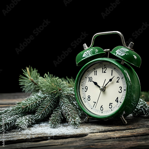 Green Alarm Clock Winter Il...