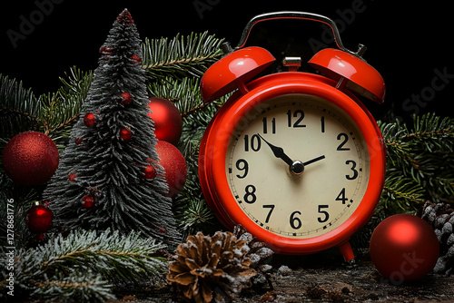 Red Alarm Clock Festive Ill...