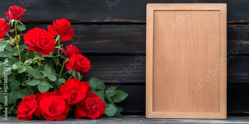 Red Roses and Wooden Frame ...