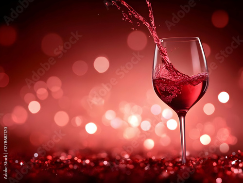Red Wine Splash in Glass, F...