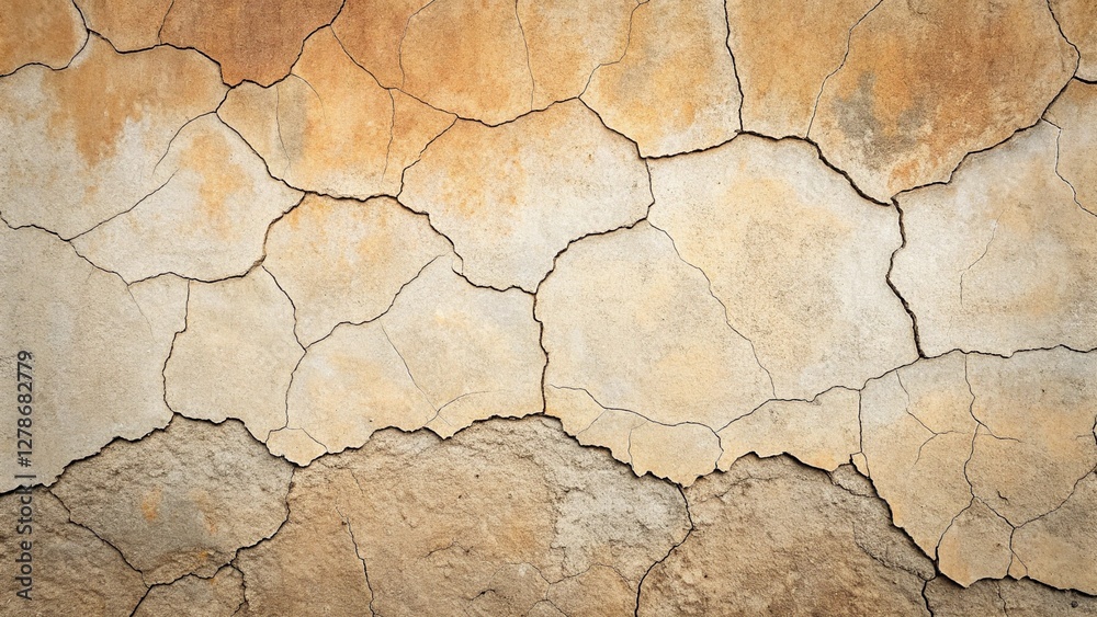 Fototapeta premium Detailed texture of parched earth with deep cracks, presented in warm beige and brown colors, highlighting drought and dryness