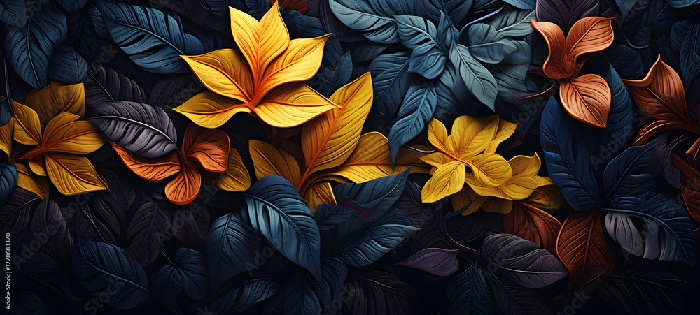 desert and leaves, colorful patterns on a dark , ai generative desert and leaves, colorful patterns on a dark , ai generative