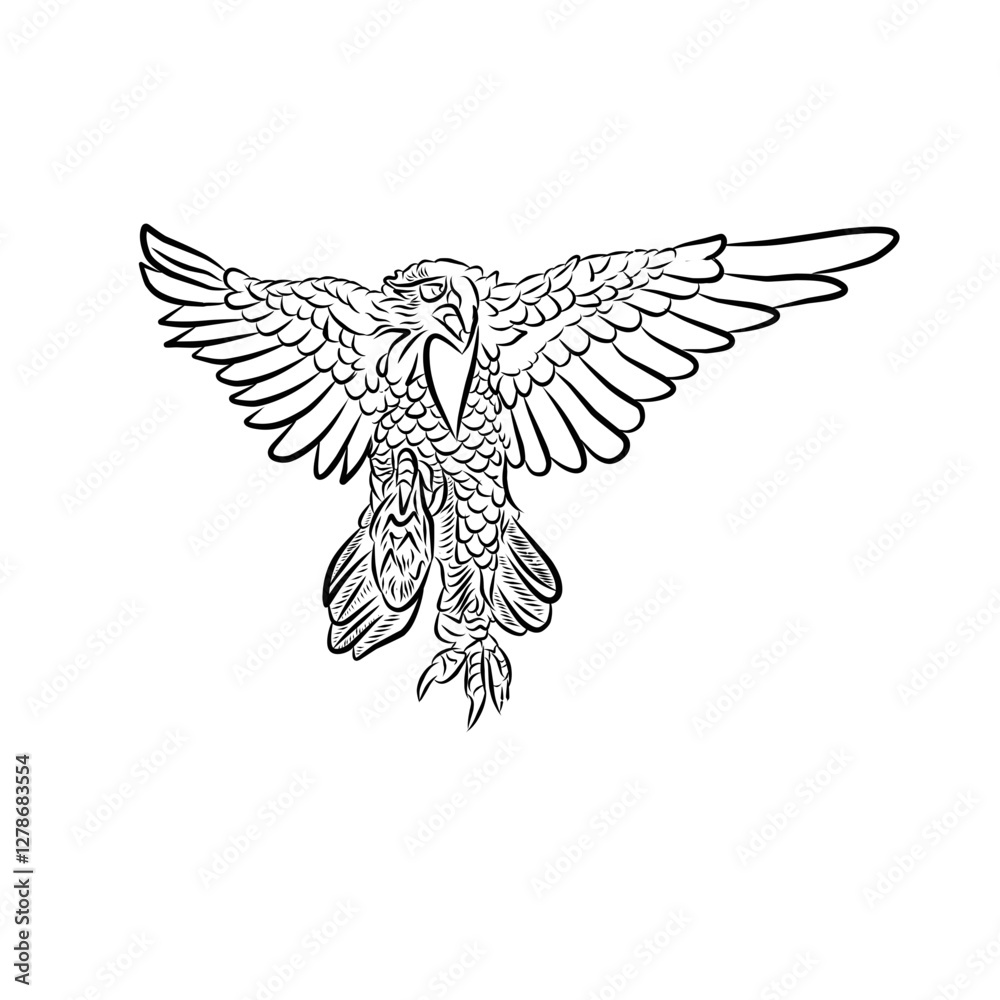 Fototapeta premium Flying Garuda Line Art 