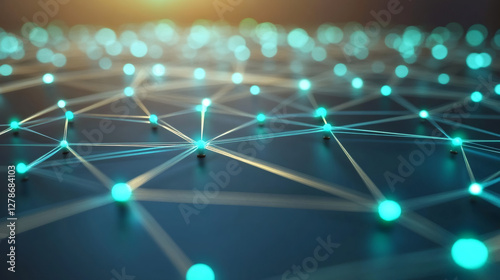 Complex network nodes exchanging data, forming a futuristic digital network, symbolizing connectivity and technology