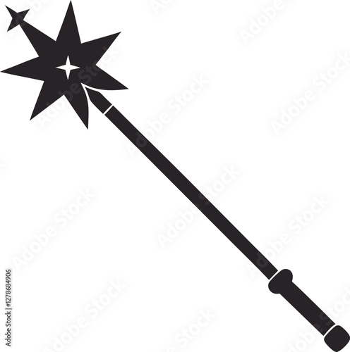 Black Magic Wand Silhouette Minimalist Vector Illustration | Simple Icon for Fantasy, Spellcasting, Wizardry, and Enchantment Design Elements