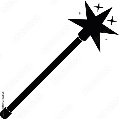 Black Magic Wand Silhouette Minimalist Vector Illustration | Simple Icon for Fantasy, Spellcasting, Wizardry, and Enchantment Design Elements