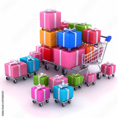 Colorful 3D Gift Cart Illus...