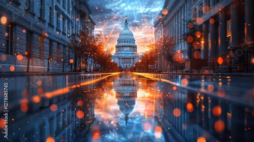Illuminated digital network connection showcasing the u.scapitol building in washington, d.c. photo