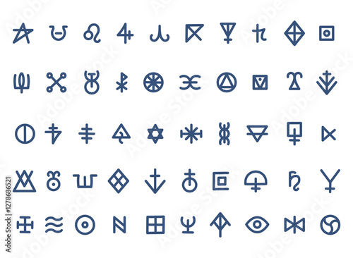 Set Runes Symbols. Abstract Digital Glyphs for Sci-Fi, AI, and Cyber Interfaces