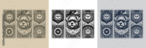 black dog vector playing card tattoo design