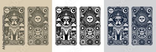 magical dog vector playing card tattoo design