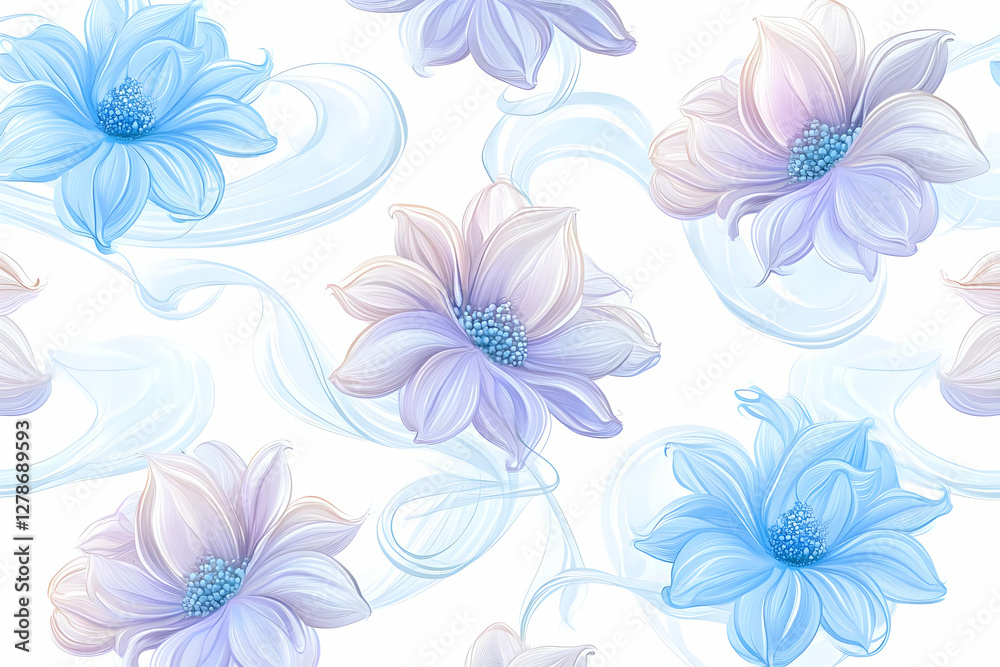 Obraz premium Floral Illustration, Pastel Flower Seamless Pattern