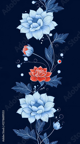 Elegant Blue and Red Floral...