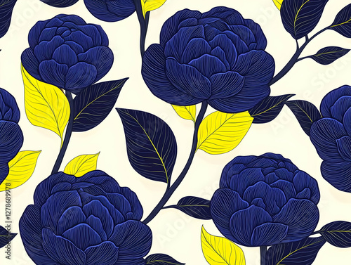 Elegant Blue Floral Illustr...