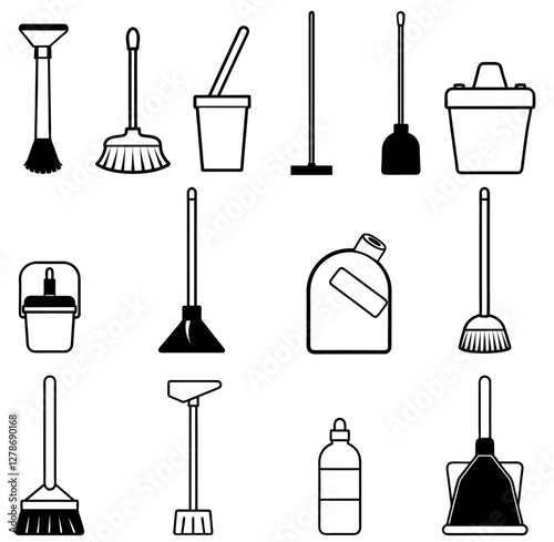 set of cleaning tools silhouette