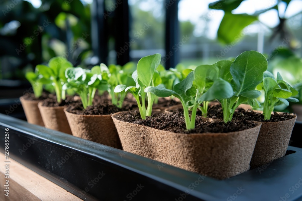 This image showcases a vibrant array of young seedlings thriving in eco-friendly pots under natural light, emphasizing growth and sustainability in agriculture. This image showcases a vibrant array of young seedlings thriving in eco-friendly pots under natural light, emphasizing growth and sustainability in agriculture.