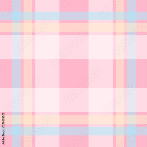 Pastel plaid pattern. Seamless checkered design in soft pink, blue, yellow, and white hues.  Perfect for backgrounds, textiles, and creative projects.