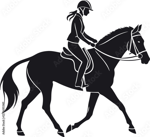 Minimalist Black Horseback Riding Silhouette Vector Illustration | Simple Icon for Equestrian, Rider, Horse, Sport, Adventure, Racing, and Outdoor Activity Design Elements