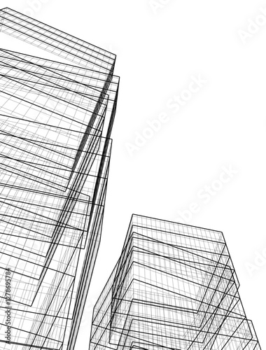 Futuristic Urban Wireframe. Geometric High-Rise Concepts