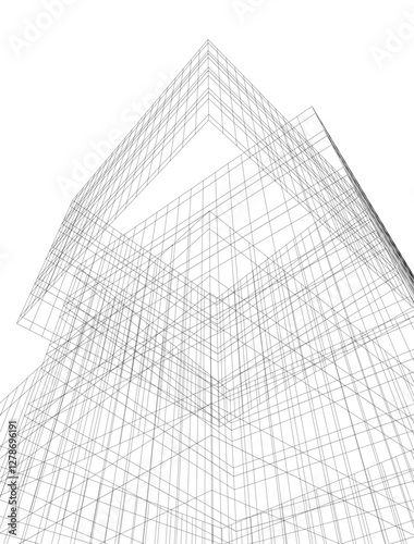 Futuristic Urban Wireframe. Geometric High-Rise Concepts